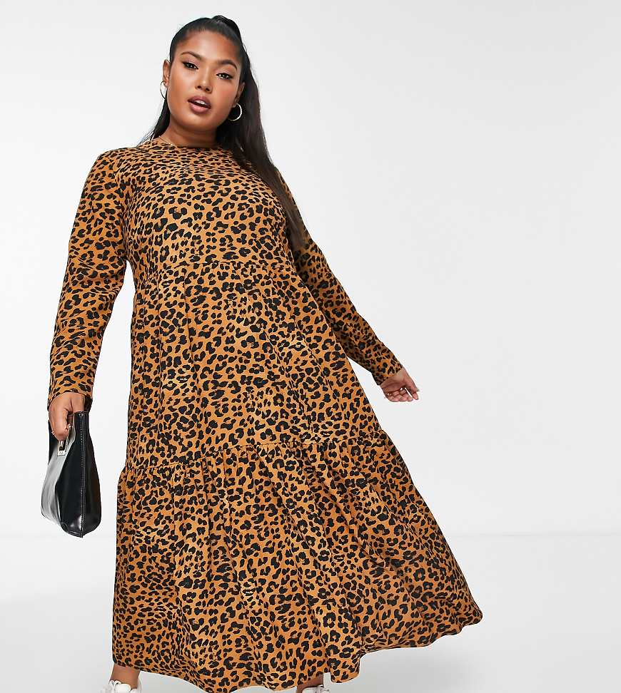ASOS DESIGN Curve - Langärmliges, gestuftes Midi-Hängerkleid mit dunklem Tierfellmuster-Bunt ASOS DESIGN Curve - Langärmliges, gestuftes Midi-Hängerkleid mit dunklem Tierfellmuster-Bunt von ASOS Curve