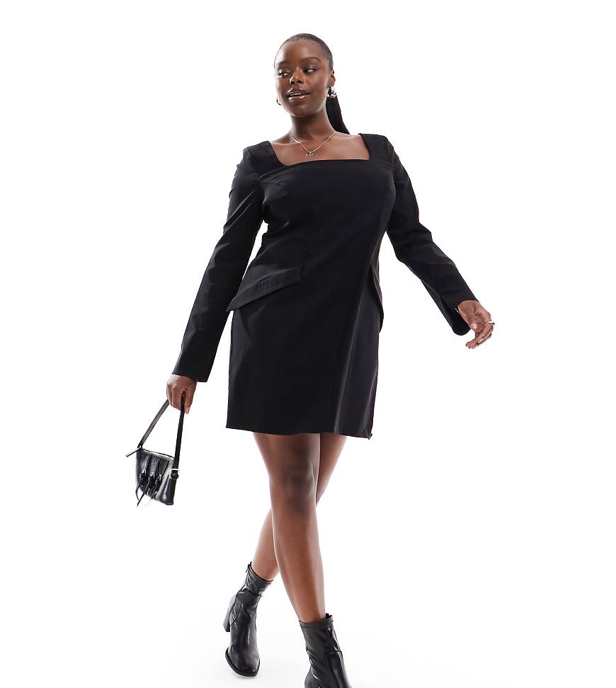 ASOS DESIGN Curve - Langärmliges Bengaline-Minikleid in Schwarz mit Taschendetails ASOS DESIGN Curve - Langärmliges Bengaline-Minikleid in Schwarz mit Taschendetails von ASOS Curve