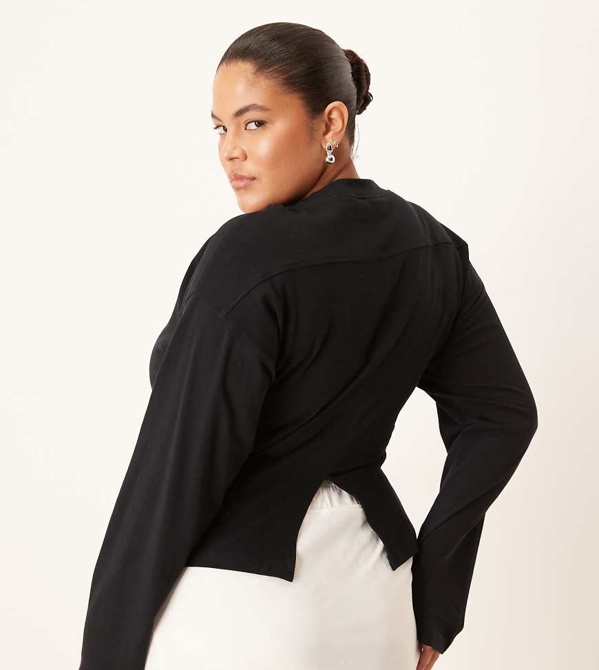ASOS DESIGN Curve - Langärmliges T-Shirt in Schwarz mit Korsett-Taille von ASOS Curve