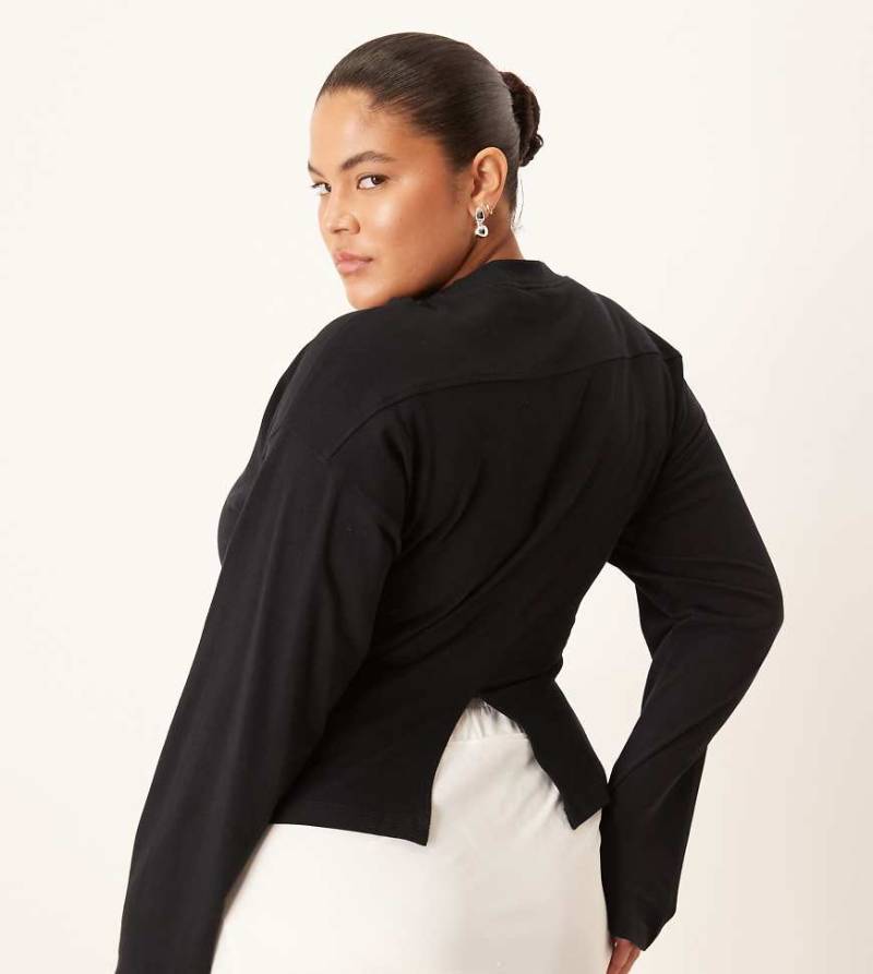 ASOS DESIGN Curve - Langärmliges T-Shirt in Schwarz mit Korsett-Taille von ASOS Curve
