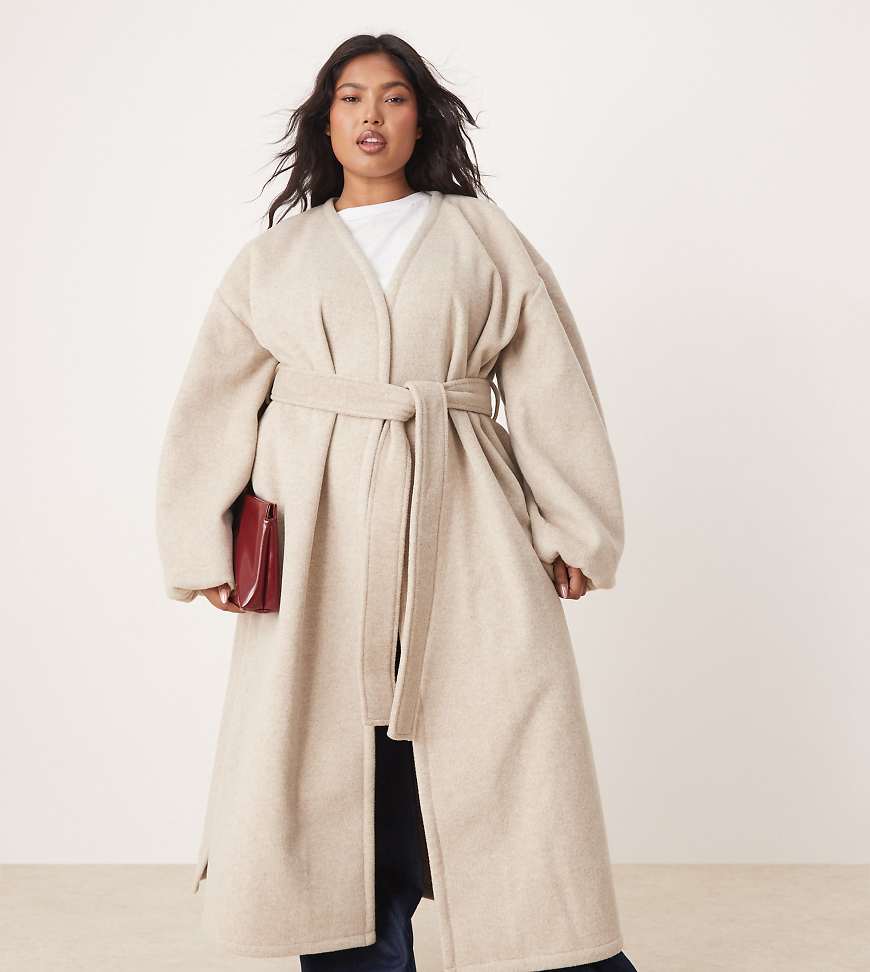 ASOS DESIGN Curve - Leichter, eleganter Longline-Mantel in Hellbeige-Keine Farbe von ASOS Curve