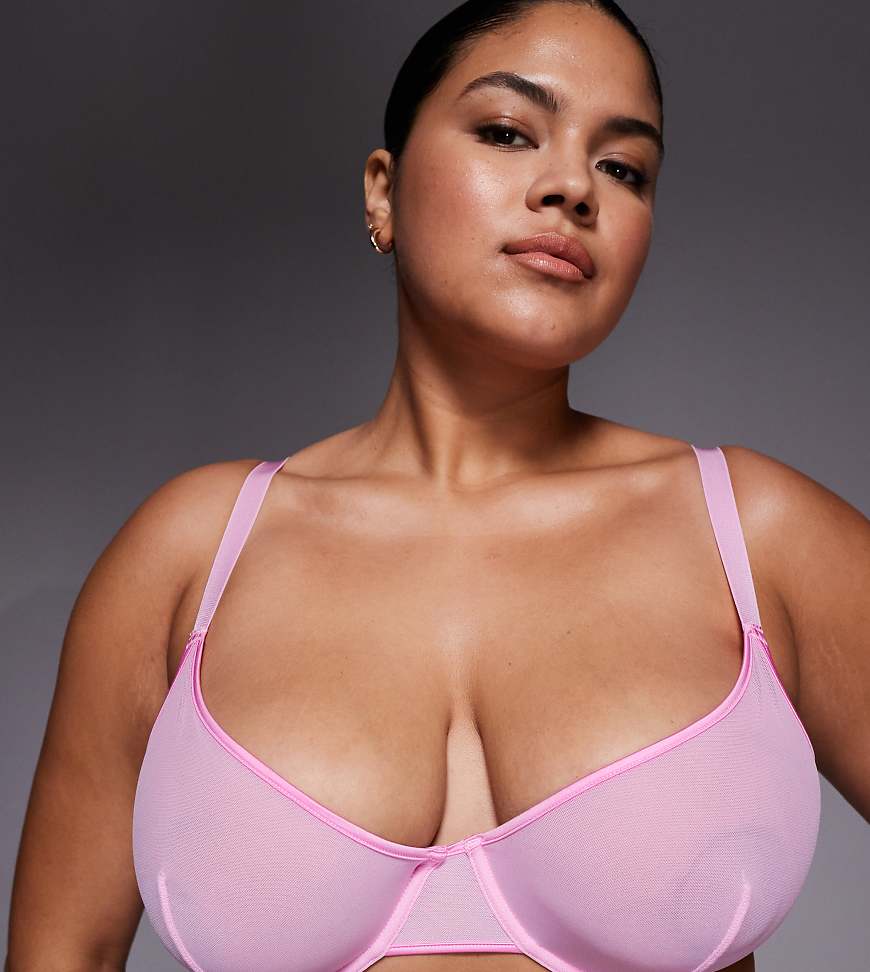 ASOS DESIGN Curve - Lennox - Bügel-BH aus Netzstoff in Babyrosa mit Satineinfassung von ASOS Curve