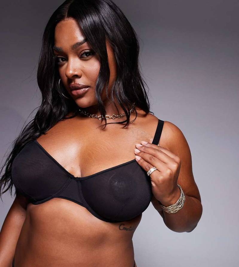 ASOS DESIGN Curve - Lennox - Netzstoff-Bügel-BH in Schwarz mit Satineinfassung ASOS DESIGN Curve - Lennox - Netzstoff-Bügel-BH in Schwarz mit Satineinfassung von ASOS Curve