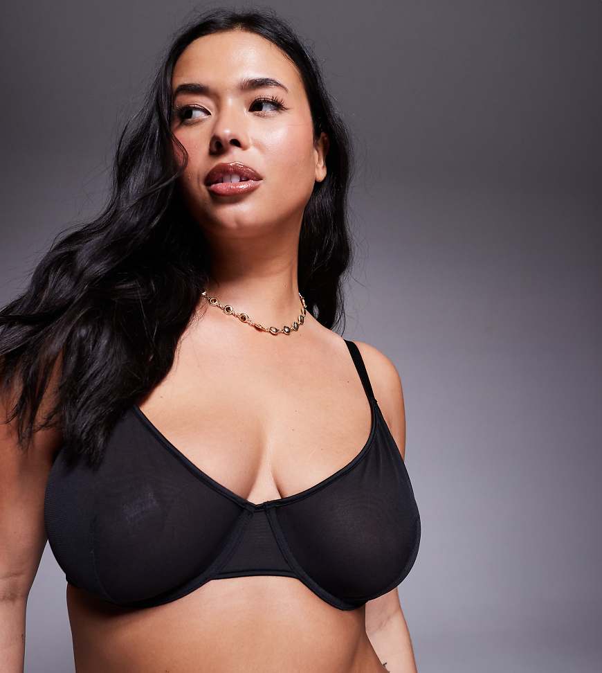 ASOS DESIGN Curve - Lennox - Netzstoff-Bügel-BH in Schwarz mit Satineinfassung von ASOS Curve