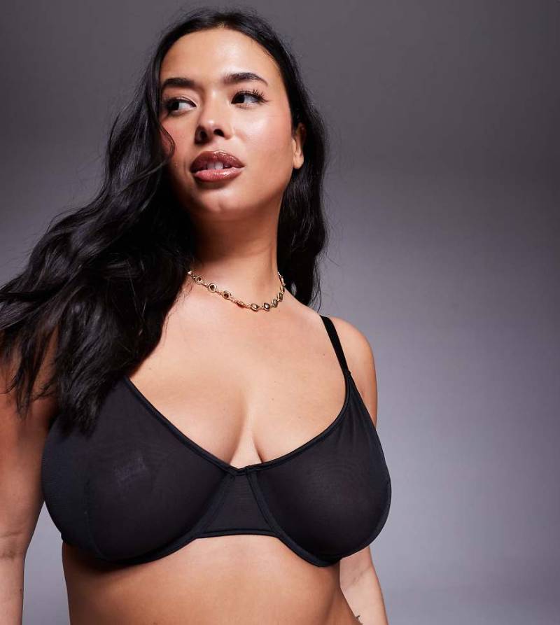 ASOS DESIGN Curve - Lennox - Netzstoff-Bügel-BH in Schwarz mit Satineinfassung von ASOS Curve