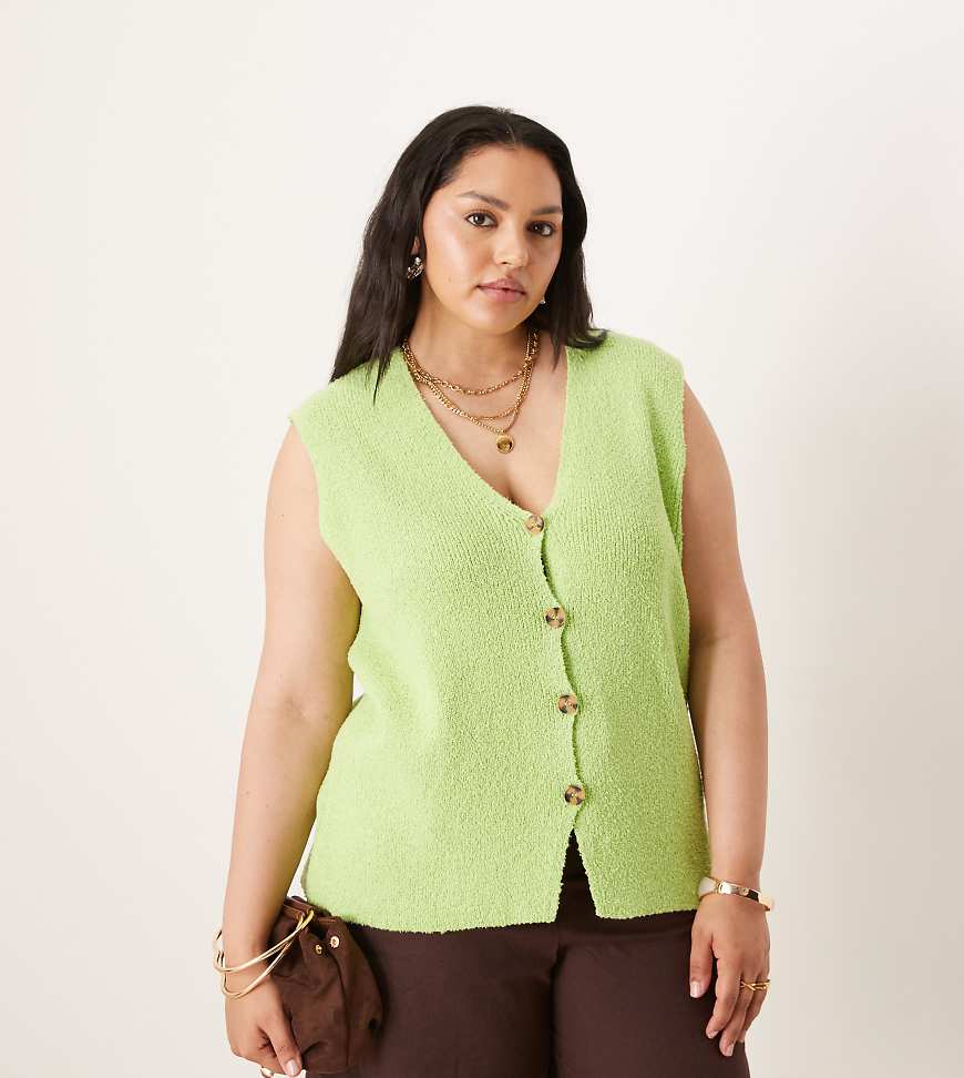 ASOS DESIGN Curve - Locker geschnittene Weste aus genopptem Strickstoff in Limettengrün von ASOS Curve