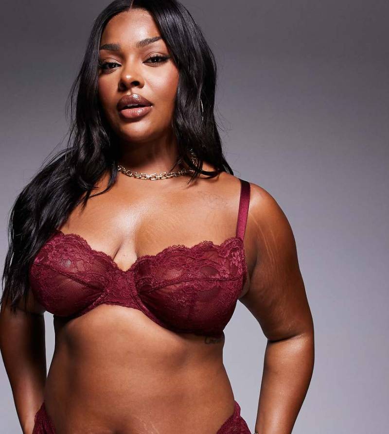 ASOS DESIGN Curve - Lola - Bügel-BH aus Spitze in Burgunderrot von ASOS Curve