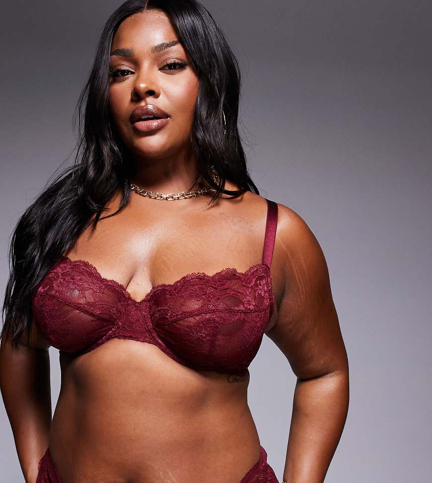 ASOS DESIGN Curve - Lola - Bügel-BH aus Spitze in Burgunderrot von ASOS Curve