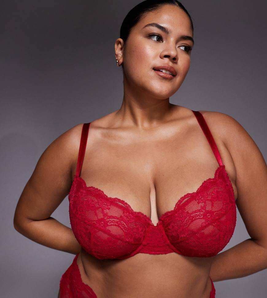 ASOS DESIGN Curve - Lola - Bügel-BH aus Spitze in Kirschrot von ASOS Curve