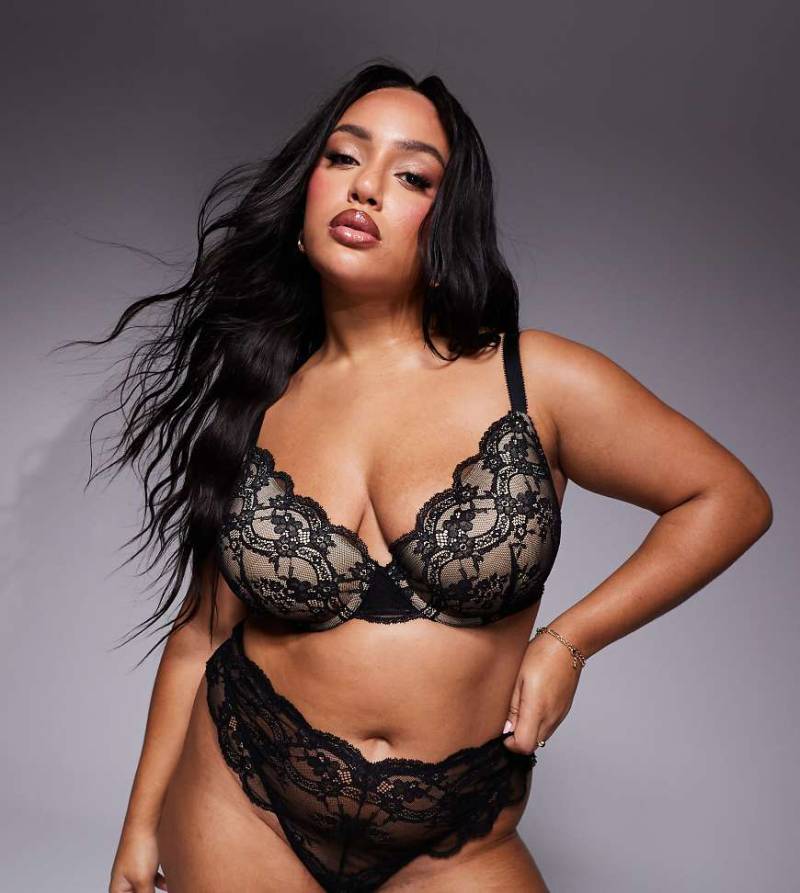 ASOS DESIGN Curve - Lola - Push-up-BH aus Spitze in Schwarz von ASOS Curve