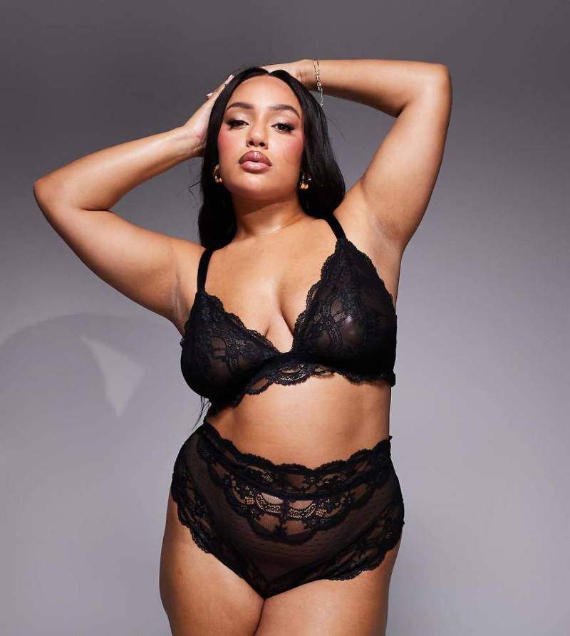 ASOS DESIGN Curve - Lola - Spitzenslip in Schwarz mit hoher Taille von ASOS Curve