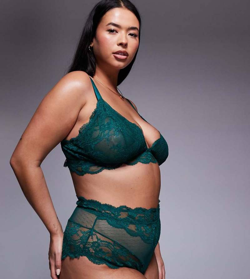 ASOS DESIGN Curve - Lola - Spitzenslip in Tannengrün mit hoher Taille von ASOS Curve