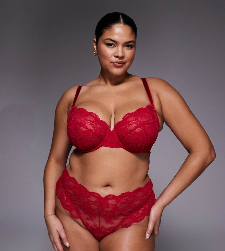 ASOS DESIGN Curve - Lola - Tanga aus Spitze in Kirschrot von ASOS Curve