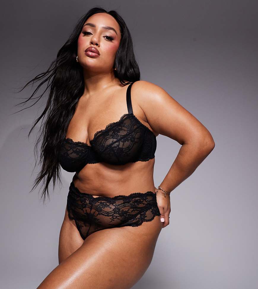 ASOS DESIGN Curve - Lola - Tanga aus Spitze in Schwarz von ASOS Curve