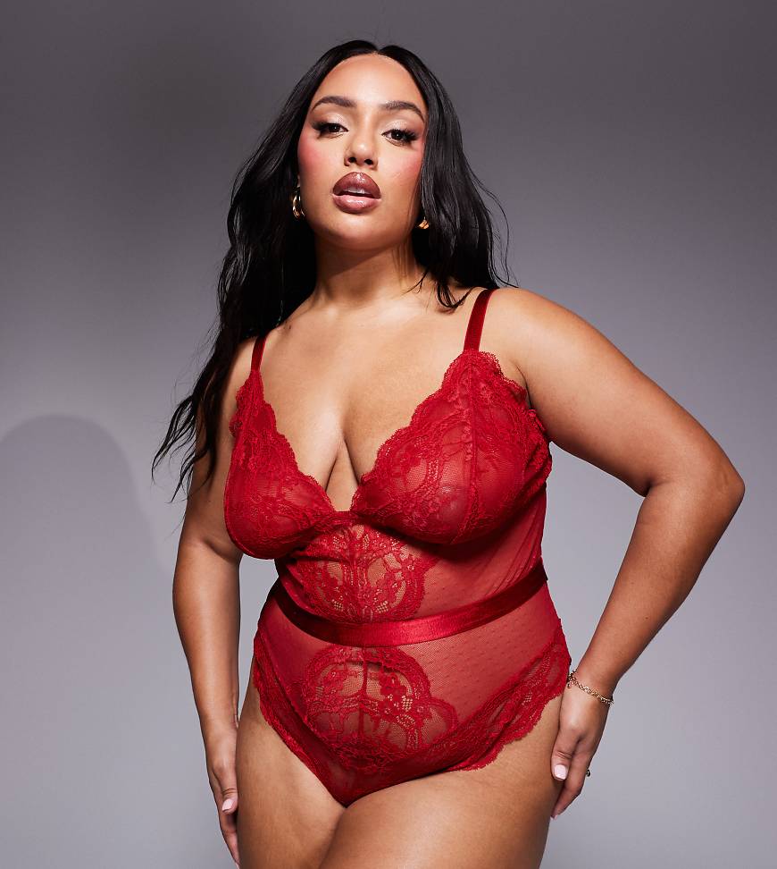 ASOS DESIGN Curve - Lola - Weicher Spitzenbody in Rot ASOS DESIGN Curve - Lola - Weicher Spitzenbody in Rot von ASOS Curve