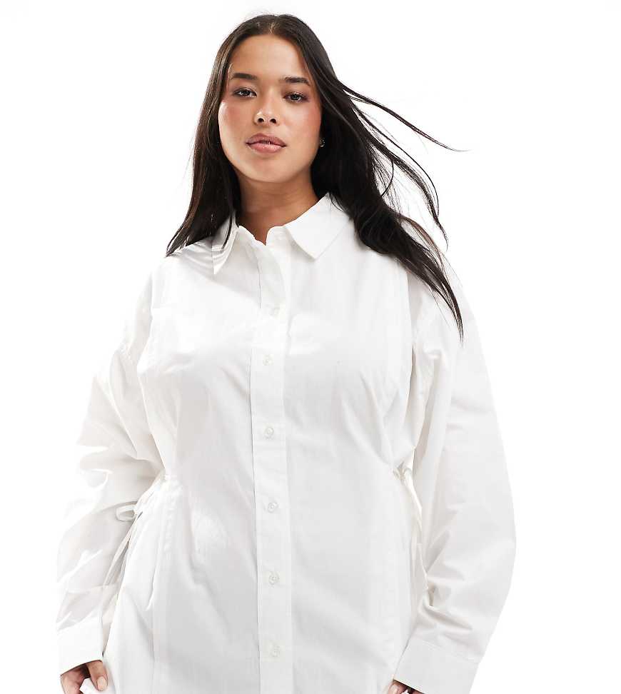 ASOS DESIGN Curve - Longline-Hemd in Weiß mit seitlichem Bindeband von ASOS Curve