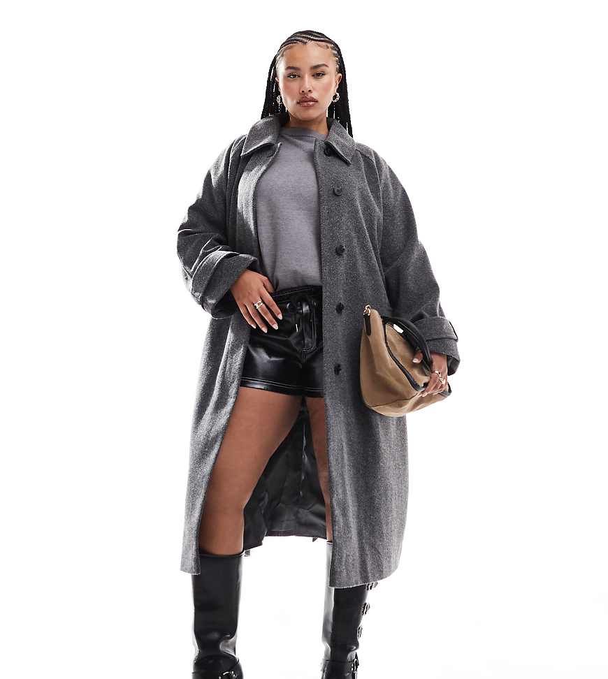ASOS DESIGN Curve - Longline-Mantel in Anthrazit mit Fischgrätmuster und Reverskragen-Grau ASOS DESIGN Curve - Longline-Mantel in Anthrazit mit Fischgrätmuster und Reverskragen-Grau von ASOS Curve