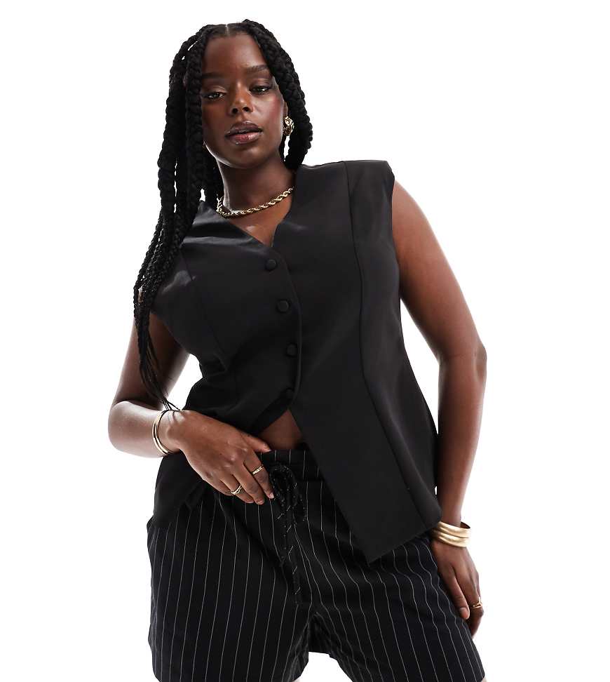 ASOS DESIGN Curve - Longline-Weste in Schwarz mit geraffter Taille ASOS DESIGN Curve - Longline-Weste in Schwarz mit geraffter Taille von ASOS Curve