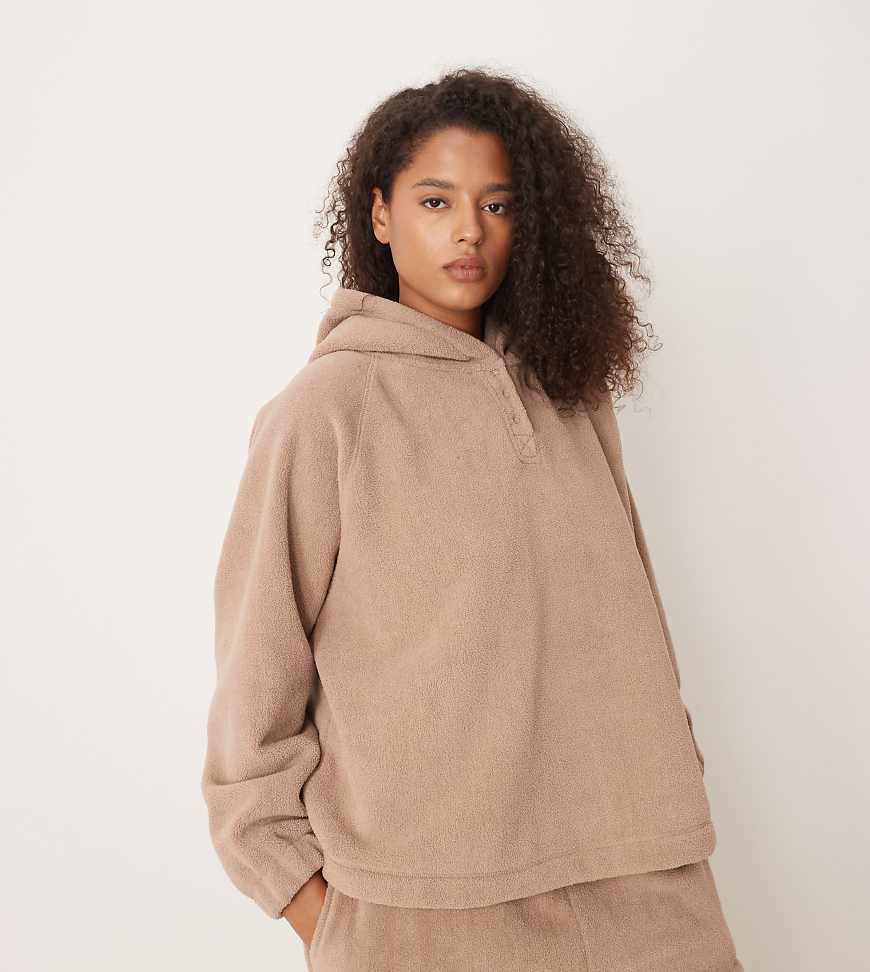 ASOS DESIGN Curve - Lounge-Kapuzenpullover aus Microfleece in Taupe-Grau von ASOS Curve