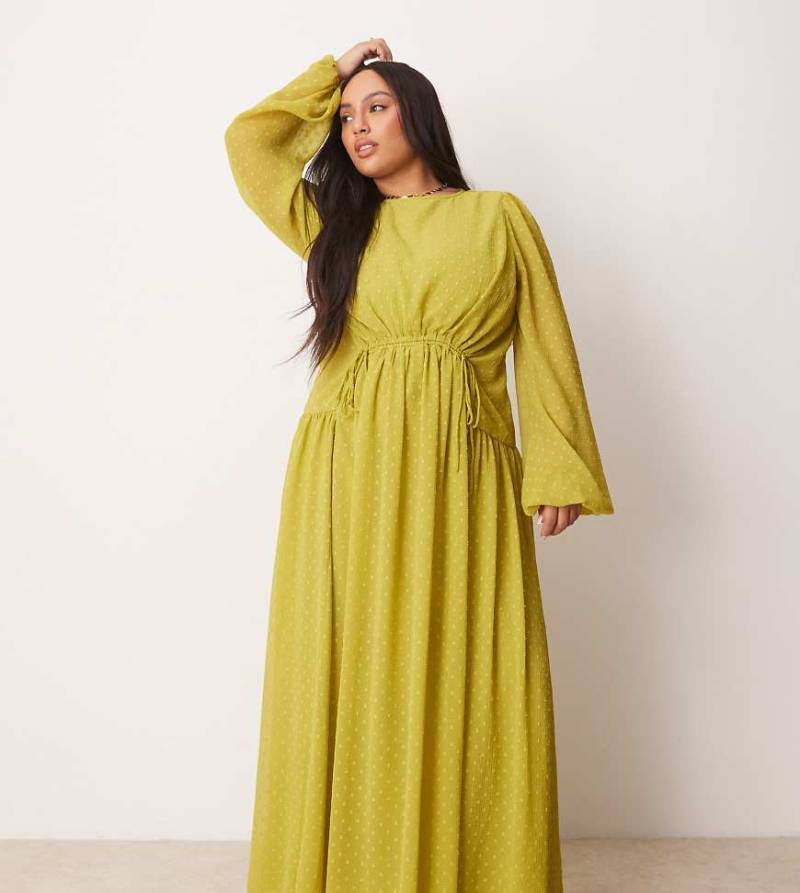 ASOS DESIGN Curve - Maxikleid aus genopptem Stoff in Pastellgrün mit Tunnelzugschnür-Detail-Blau von ASOS Curve