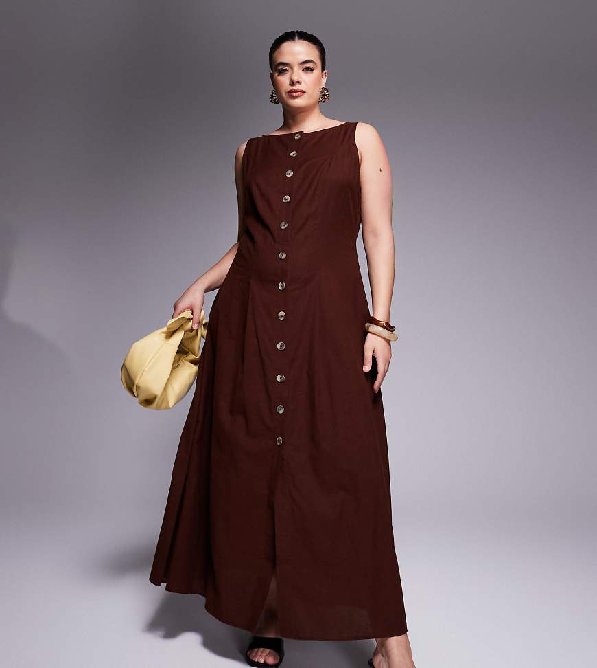 ASOS DESIGN Curve - Maxikleid im Westenstil in Schokobraun mit Knopfleiste und U-Boot-Ausschnitt ASOS DESIGN Curve - Maxikleid im Westenstil in Schokobraun mit Knopfleiste und U-Boot-Ausschnitt von ASOS Curve