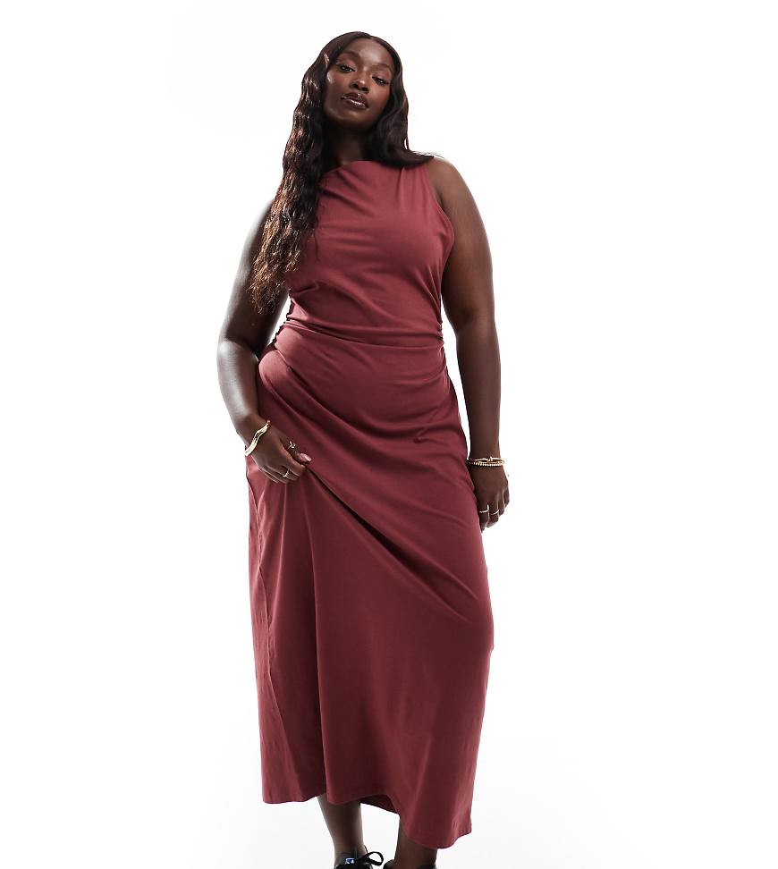 ASOS DESIGN Curve - Maxikleid in Burgunderrot mit U-Boot-Ausschnitt und seitlicher Raffung ASOS DESIGN Curve - Maxikleid in Burgunderrot mit U-Boot-Ausschnitt und seitlicher Raffung von ASOS Curve