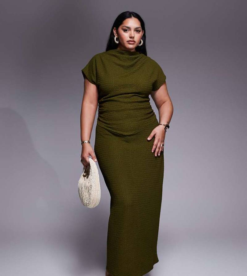 ASOS DESIGN Curve - Maxikleid in Khaki mit überschnittenen Schultern-Grün von ASOS Curve