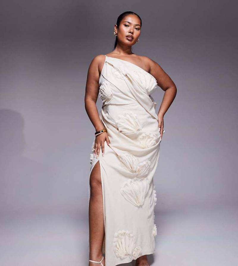 ASOS DESIGN Curve - Maxikleid in Natur mit Strukturdesign und Blumenapplikationen-Neutral von ASOS Curve