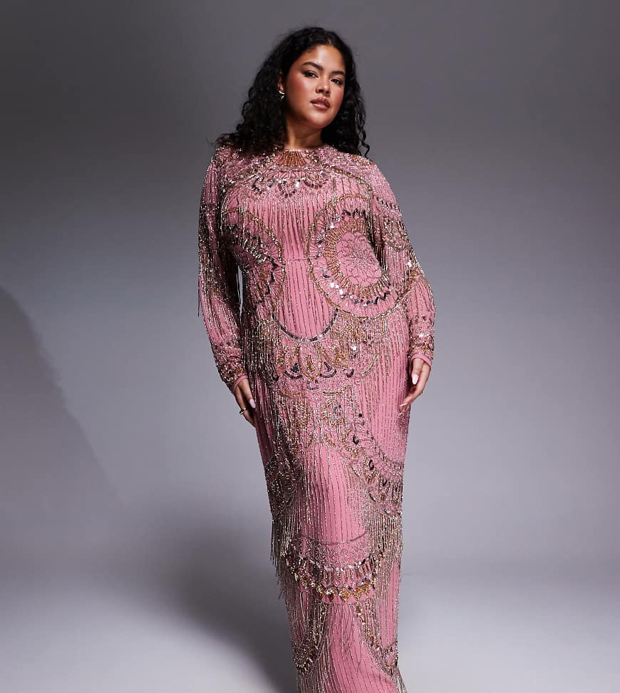 ASOS DESIGN Curve - Maxikleid in Rosa mit Verzierung und Fransen ASOS DESIGN Curve - Maxikleid in Rosa mit Verzierung und Fransen von ASOS Curve