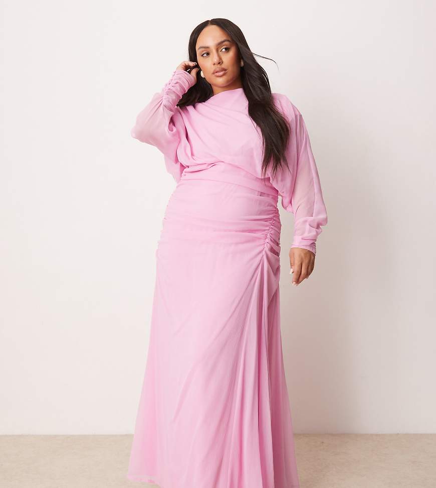 ASOS DESIGN Curve - Maxikleid in Rosa mit gerafften Blouson-Detail-Bunt von ASOS Curve