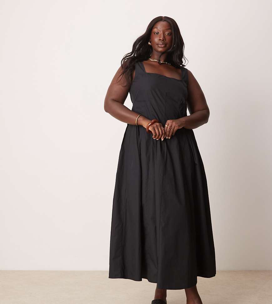 ASOS DESIGN Curve - Maxikleid in Schwarz mit U-Ausschnitt und Faltendetail in der Taille ASOS DESIGN Curve - Maxikleid in Schwarz mit U-Ausschnitt und Faltendetail in der Taille von ASOS Curve