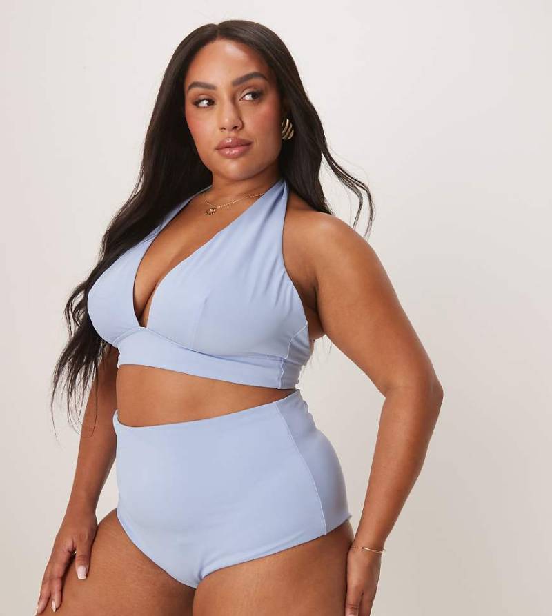 ASOS DESIGN Curve - Maya - Mix and Match - Bikinihose in Blau mit hohem Bund von ASOS Curve