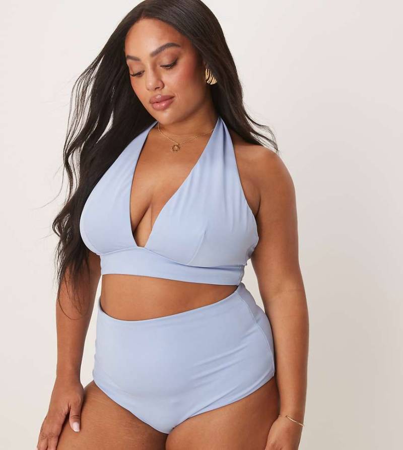 ASOS DESIGN Curve - Maya - Mix and Match - Elegantes Neckholder-Bikinioberteil in Blau von ASOS Curve