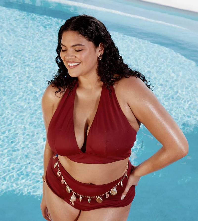 ASOS DESIGN Curve - Maya - Mix and Match - Elegantes Neckholder-Bikinioberteil in Burgunderrot von ASOS Curve