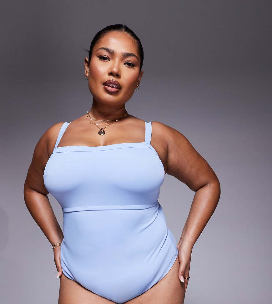 ASOS DESIGN Curve - Maya - Trägerloser Badeanzug in Blau mit Stützfunktion ASOS DESIGN Curve - Maya - Trägerloser Badeanzug in Blau mit Stützfunktion von ASOS Curve