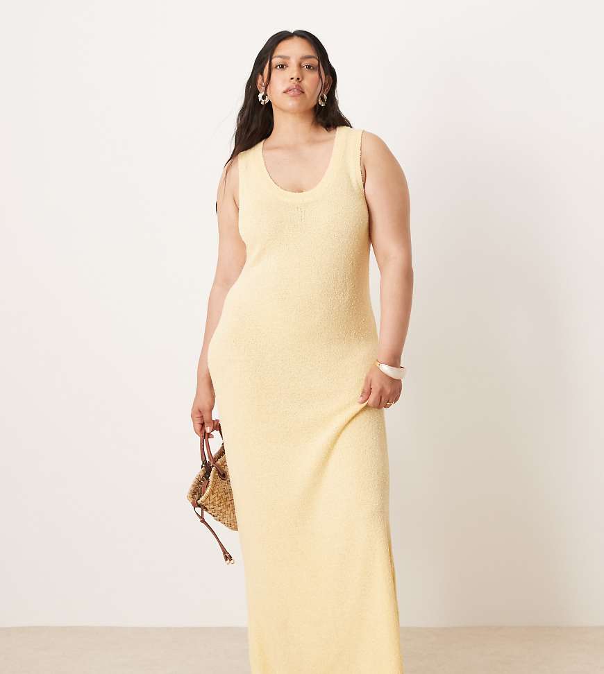 ASOS DESIGN Curve - Midaxi-Kleid aus Strukturstrick in Buttermilchgelb mit U-Ausschnitt ASOS DESIGN Curve - Midaxi-Kleid aus Strukturstrick in Buttermilchgelb mit U-Ausschnitt von ASOS Curve