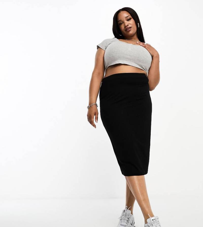 ASOS DESIGN Curve - Midi-Bleistiftrock aus Jersey in Schwarz von ASOS Curve