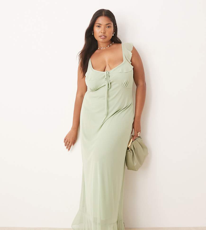 ASOS DESIGN Curve - Midi-Freizeitkleid aus salbeigrünem Netzstoff mit doppelten Rüschen ASOS DESIGN Curve - Midi-Freizeitkleid aus salbeigrünem Netzstoff mit doppelten Rüschen von ASOS Curve
