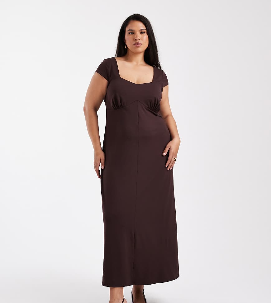 ASOS DESIGN Curve - Midi-Freizeitkleid in Schokobraun mit Kappärmeln-Brown von ASOS Curve