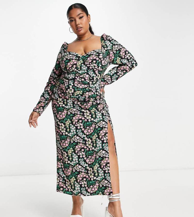 ASOS DESIGN Curve - Midi-Freizeitkleid mit Blümchenmuster und Körbchen-Bunt von ASOS Curve