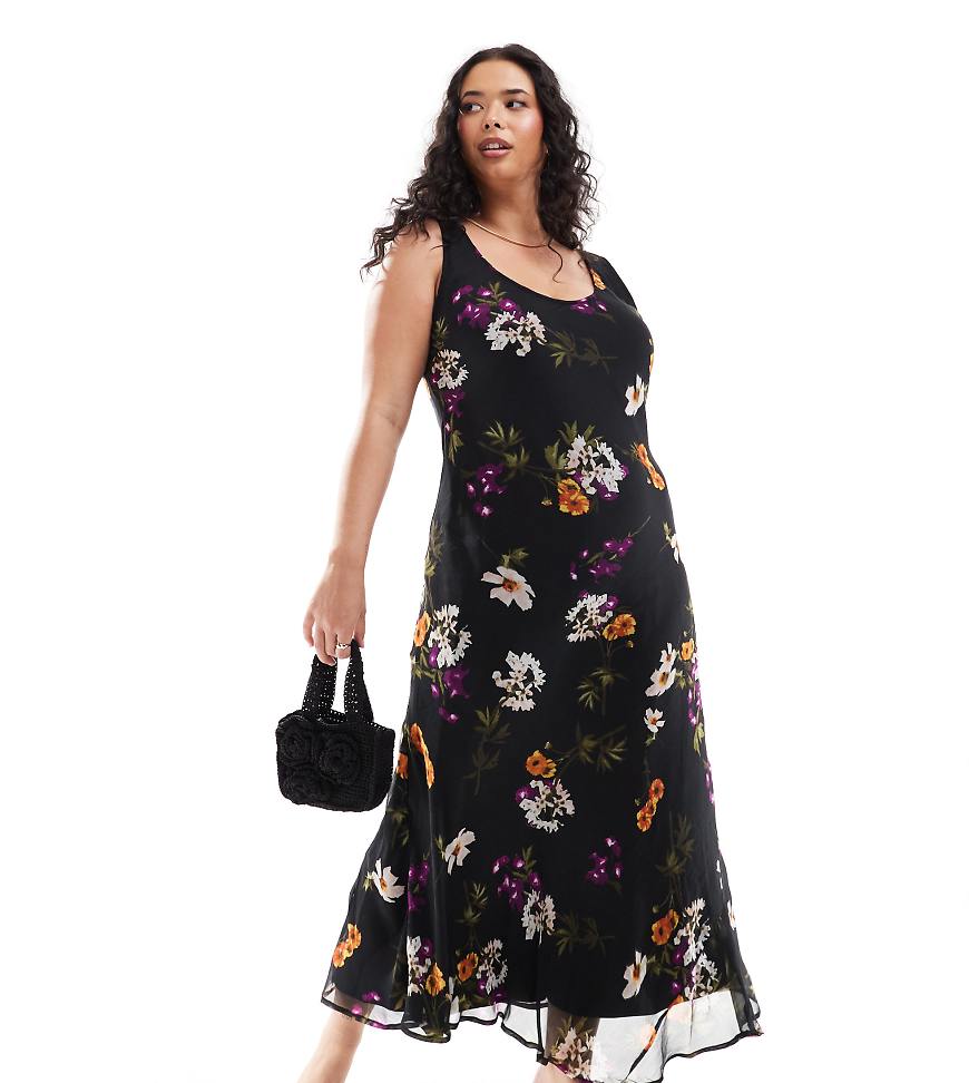 ASOS DESIGN Curve - Midi-Trägerkleid aus Chiffon mit Blumenprint in dunklen Farben und U-Ausschnitt-Bunt ASOS DESIGN Curve - Midi-Trägerkleid aus Chiffon mit Blumenprint in dunklen Farben und U-Ausschnitt-Bunt von ASOS Curve