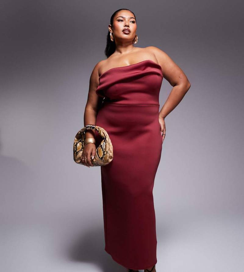 ASOS DESIGN Curve - Midikleid aus Neopren-Stoff in Burgunderrot mit strukturierter Brustpartie von ASOS Curve