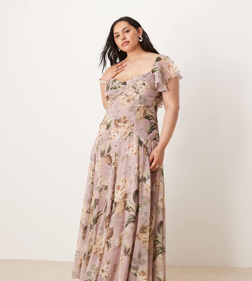 ASOS DESIGN Curve - Midikleid in Flieder mit weitem Rock, tiefer Taille und Blumenmuster-Bunt ASOS DESIGN Curve - Midikleid in Flieder mit weitem Rock, tiefer Taille und Blumenmuster-Bunt von ASOS Curve