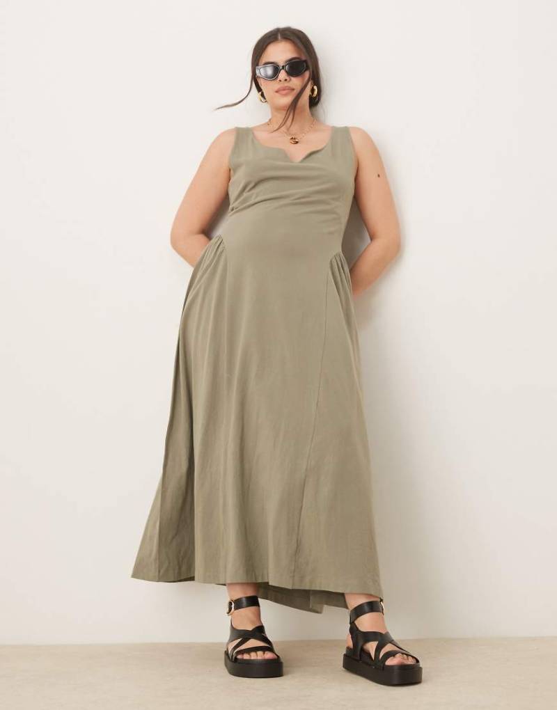 ASOS DESIGN Curve - Midikleid in Salbeigrün mit Sweetheart-Ausschnitt von ASOS Curve
