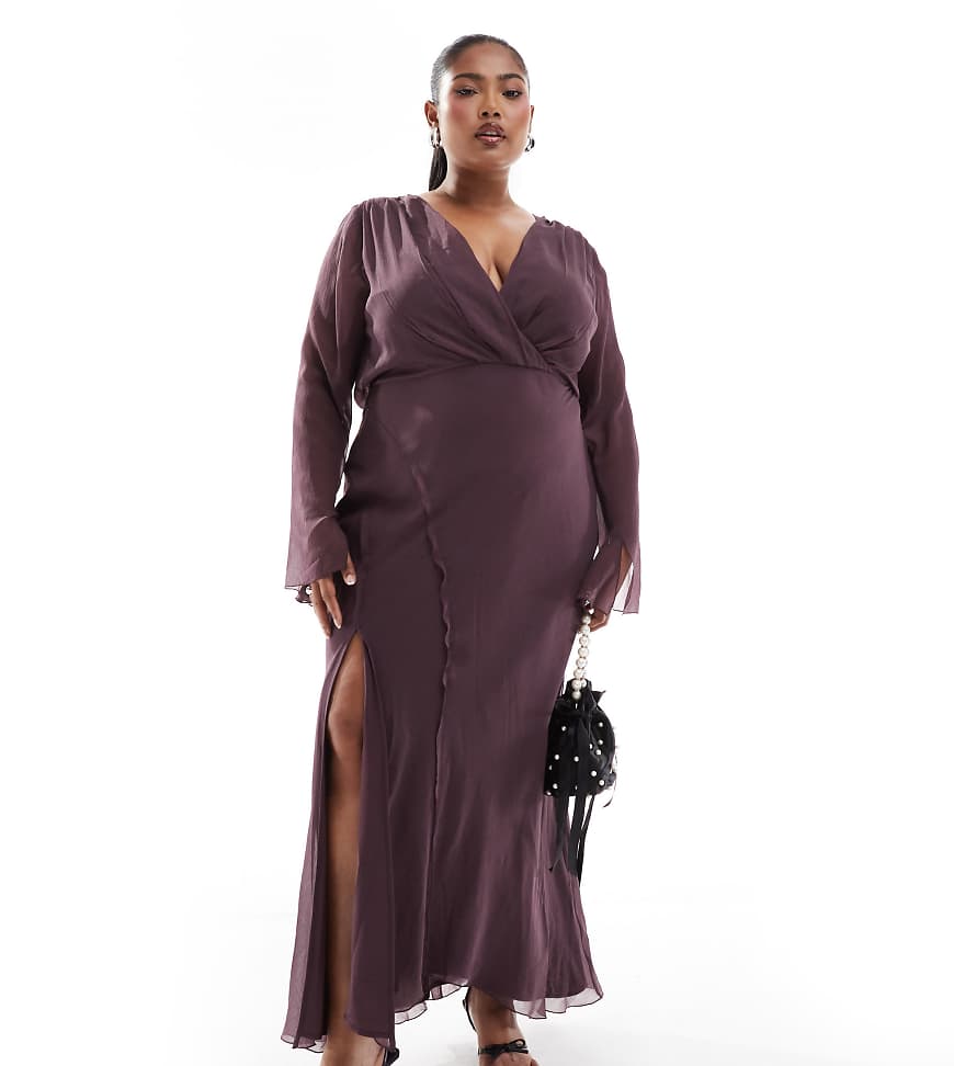 ASOS DESIGN Curve - Midikleid in Weinrot mit gewickelter Vorderseite und Ziernaht-Bunt ASOS DESIGN Curve - Midikleid in Weinrot mit gewickelter Vorderseite und Ziernaht-Bunt von ASOS Curve