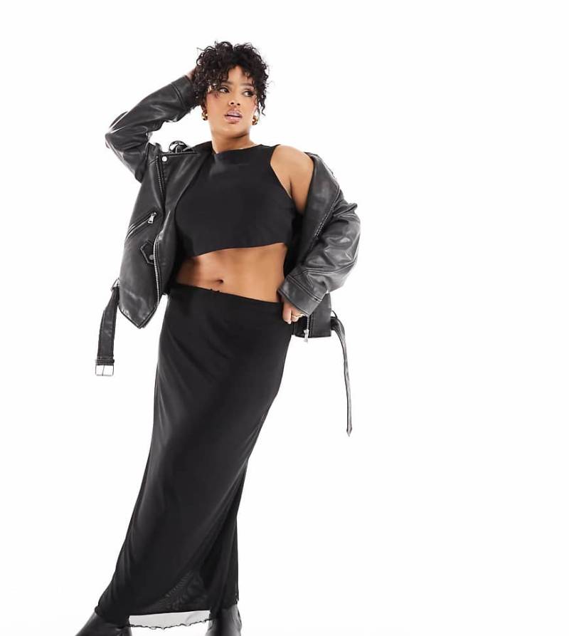 ASOS DESIGN Curve - Midirock aus Netzstoff in Schwarz von ASOS Curve