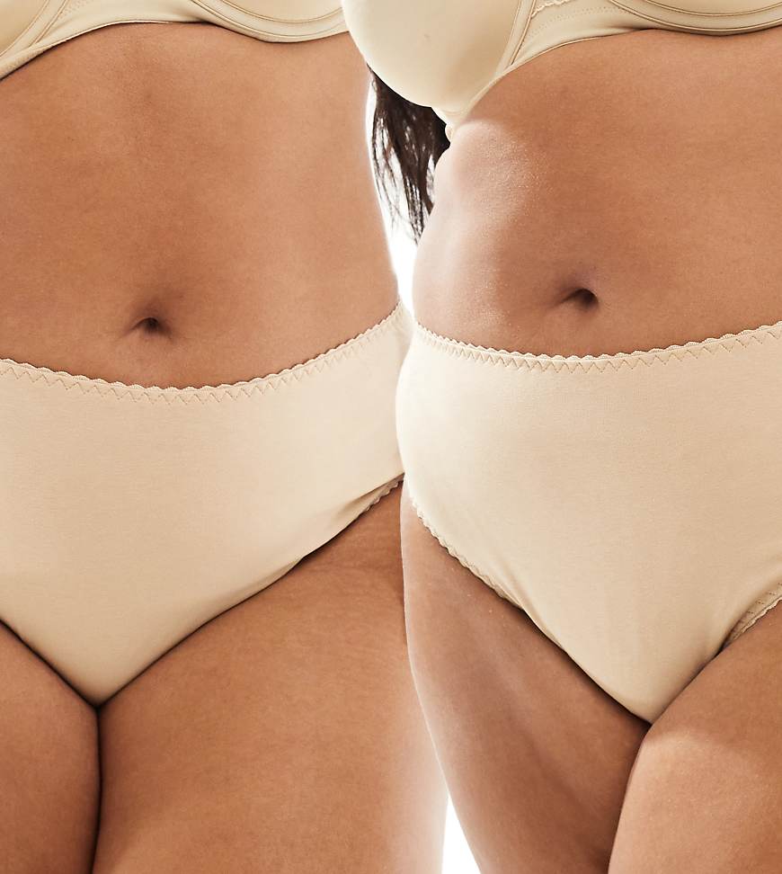 ASOS DESIGN Curve - Mila - 2er-Pack brasilianische Baumwoll-Slips in Beige-Neutral von ASOS Curve