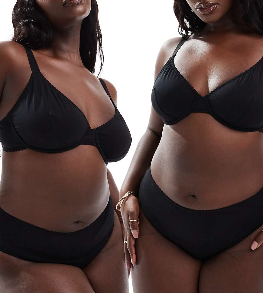 ASOS DESIGN Curve - Mila - 2er-Pack brasilianische Baumwoll-Slips in Schwarz von ASOS Curve