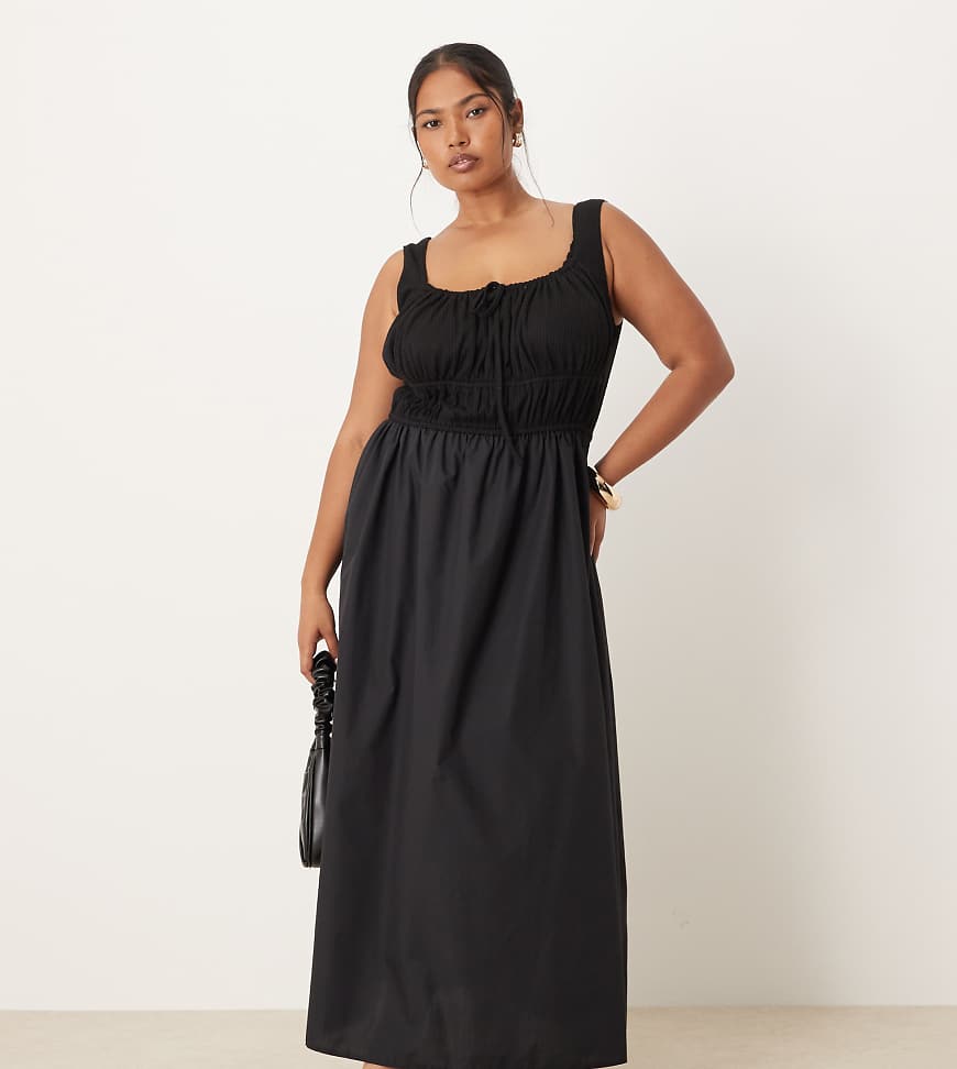 ASOS DESIGN Curve - Milchmädchen-Maxikleid in Schwarz von ASOS Curve
