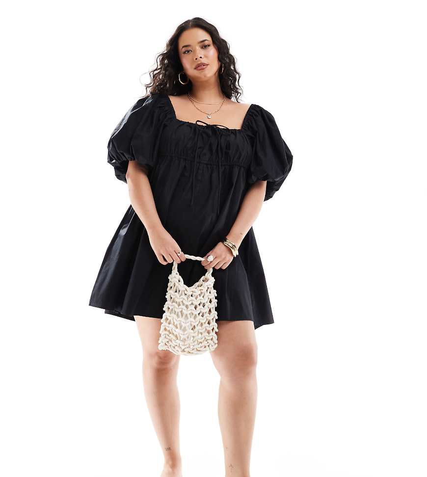 ASOS DESIGN Curve - Mini-Hängerkleid in Schwarz mit Puffärmeln ASOS DESIGN Curve - Mini-Hängerkleid in Schwarz mit Puffärmeln von ASOS Curve